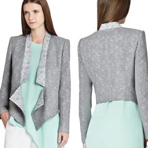 BCBGMAXAZRIA Candice Blazer Draped Cropped Jacket Heathered Dove Gray Womens S